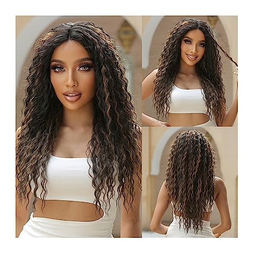 Perücke für Frauen, Lace-Front-Perücken, hitzebeständig, für den Alltag, Cosplay, Schokolade, Balayage, braun, synthetische Spitzenperücken für schwarze Afro-Frauen, lang, lockig, gewellt von DDNGEJ