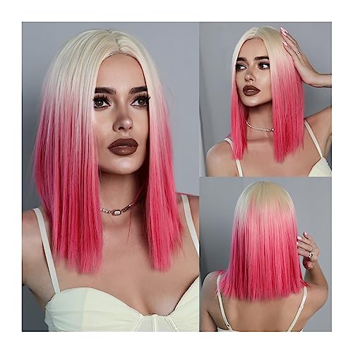 Perücke für Frauen, kurze Bob-Perücke mit Pony, synthetische Ombre-Perücke für Frauen, natürliches Haar, gewellte Perücken, Cosplay, Party, hitzebeständiges Haar, glatt, Natur von DDNGEJ