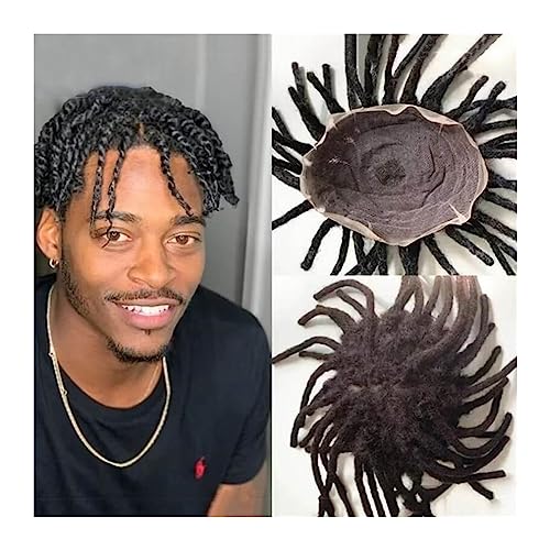 Toupet für Männer, Dreadlock-Toupet mit voller Spitze, Perücke für schwarze Männer, Mono-Locken-Haarprothese für Männer, 20,3 x 25,4 cm, Afro-Lockenhaar-Systemeinheit, natürliches Schwarz von DDNGEJ