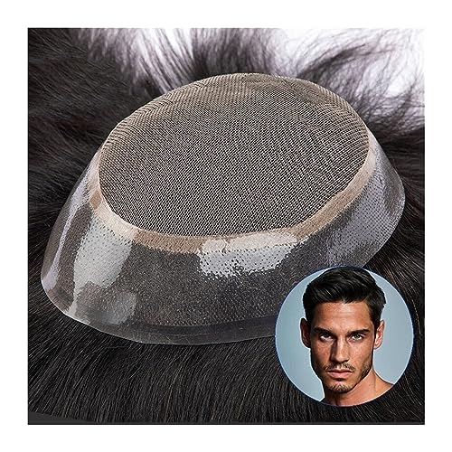 Toupet für Männer, mit französischer Spitze, Echthaar, Herren-Toupet, Haarteil, 2,5 cm, Poly-Haut um das Haarsystem, natürlicher Haaransatz, langlebig, glattes Perückenhaar von DDNGEJ