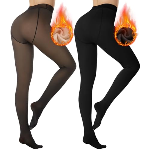 DDOBB 2er Pack Thermo Strumpfhose Damen Winter Gefütterte Thermostrumpfhose Fleece Warme Dicke Gefälschte Durchscheinend Pantyhose Thermoleggings von DDOBB
