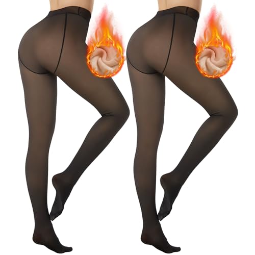 DDOBB 2er Pack Thermo Strumpfhose Damen Winter Gefütterte Thermostrumpfhose Fleece Warme Dicke Gefälschte Durchscheinend Pantyhose Thermoleggings von DDOBB