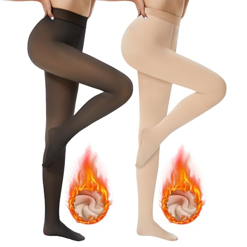 DDOBB 2er Pack Thermo Strumpfhose Damen Winter Gefütterte Thermostrumpfhose Fleece Warme Dicke Gefälschte Durchscheinend Pantyhose Thermoleggings von DDOBB