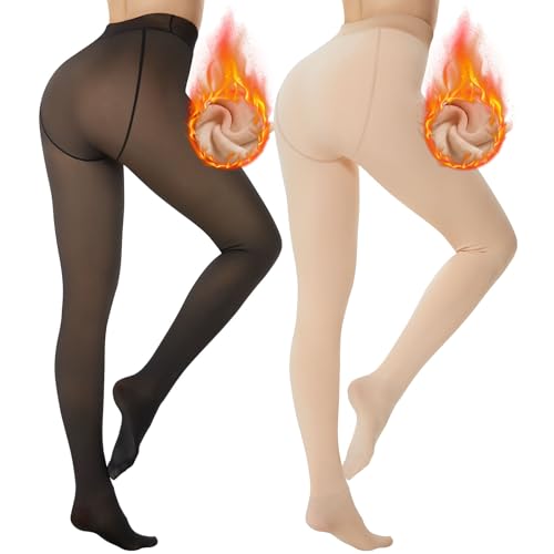 DDOBB 2er Pack Thermo Strumpfhose Damen Winter Gefütterte Thermostrumpfhose Fleece Warme Dicke Gefälschte Durchscheinend Pantyhose Thermoleggings von DDOBB
