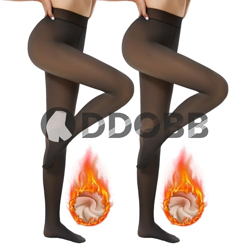 DDOBB 2er Pack Thermo Strumpfhose Damen Winter Gefütterte Thermostrumpfhose Fleece Warme Dicke Gefälschte Durchscheinend Pantyhose Thermoleggings von DDOBB