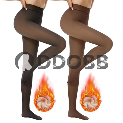 DDOBB 2er Pack Thermo Strumpfhose Damen Winter Gefütterte Thermostrumpfhose Fleece Warme Dicke Gefälschte Durchscheinend Pantyhose Thermoleggings von DDOBB
