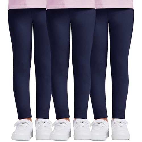 DDOBB 3er Pack Leggings Mädchen High Waist Leggins Kinder Sportleggins Lange Weich Elastisch Basic Sporthose Blickdichte Hose für Tanz Yoga Alltag(Navy*3, L=(8-10 Jahre)) von DDOBB