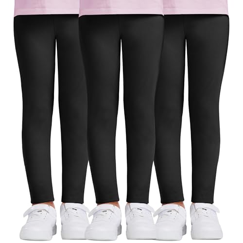 DDOBB 3er Pack Leggings Mädchen High Waist Leggins Kinder Sportleggins Lange Weich Elastisch Basic Sporthose Blickdichte Hose für Tanz Yoga Alltag(Schwarz*3, L=(8-10 Jahre)) von DDOBB