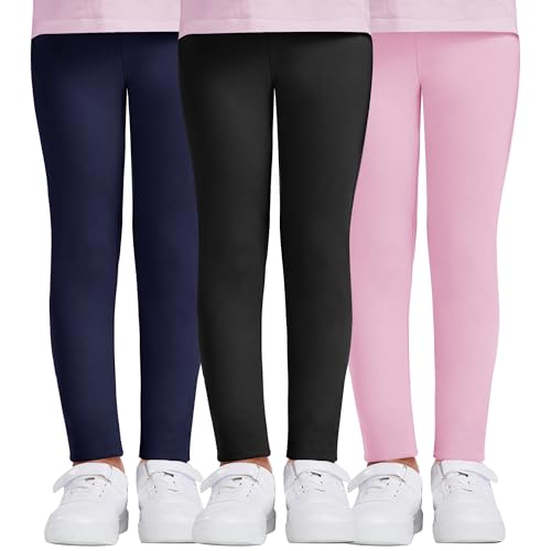 DDOBB 3er Pack Leggings Mädchen High Waist Leggins Kinder Sportleggins Lange Weich Elastisch Basic Sporthose Blickdichte Hose für Tanz Yoga Alltag(Schwarz+Navy+Rosa, L=(8-10 Jahre)) von DDOBB