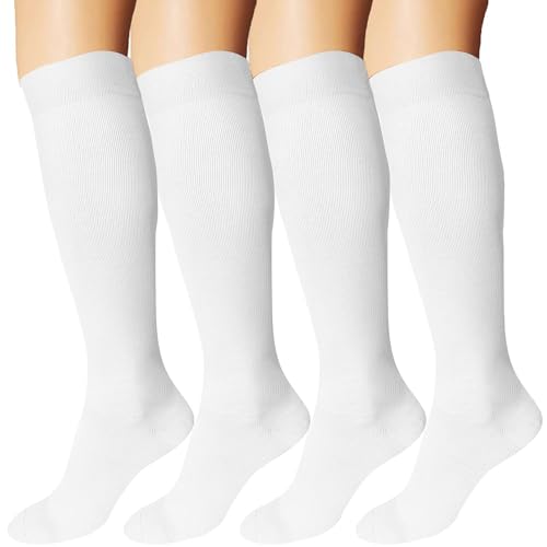 DDOBB 4 Paar Kompressionsstrümpfe Damen und Herren Stützstrümpfe Kompressionssocken Stützsocken Reisestrümpfe für Flug Sport Running Radsport(Weiß*4, XXL) von DDOBB