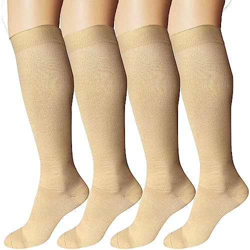 DDOBB 4 Paar Kompressionsstrümpfe Damen und Herren Stützstrümpfe Kompressionssocken Stützsocken Reisestrümpfe für Flug Sport Running Radsport(Hautfarbe*4, 3XL) von DDOBB