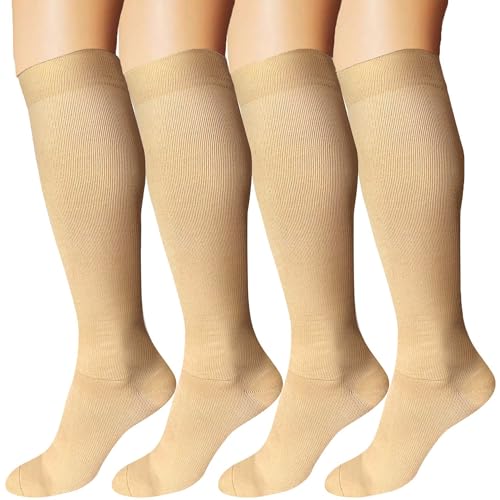 DDOBB 4 Paar Kompressionsstrümpfe Damen und Herren Stützstrümpfe Kompressionssocken Stützsocken Reisestrümpfe für Flug Sport Running Radsport(Hautfarbe*4, 4XL) von DDOBB
