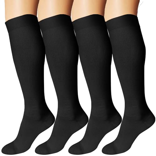 DDOBB 4 Paar Kompressionsstrümpfe Damen und Herren Stützstrümpfe Kompressionssocken Stützsocken Reisestrümpfe für Flug Sport Running Radsport(Schwarz*4, 3XL) von DDOBB