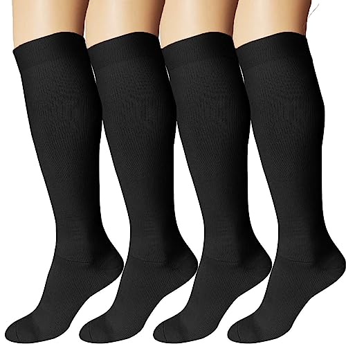 DDOBB 4 Paar Kompressionsstrümpfe Damen und Herren Stützstrümpfe Kompressionssocken Stützsocken Reisestrümpfe für Flug Sport Running Radsport(Schwarz*4, 4XL) von DDOBB