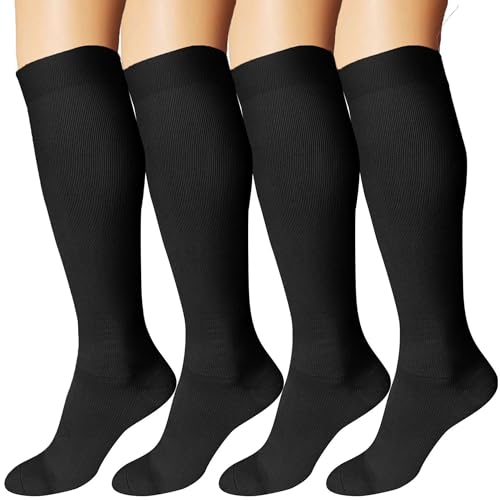 DDOBB 4 Paar Kompressionsstrümpfe Damen und Herren Stützstrümpfe Kompressionssocken Stützsocken Reisestrümpfe für Flug Sport Running Radsport(Schwarz*4, 4XL) von DDOBB