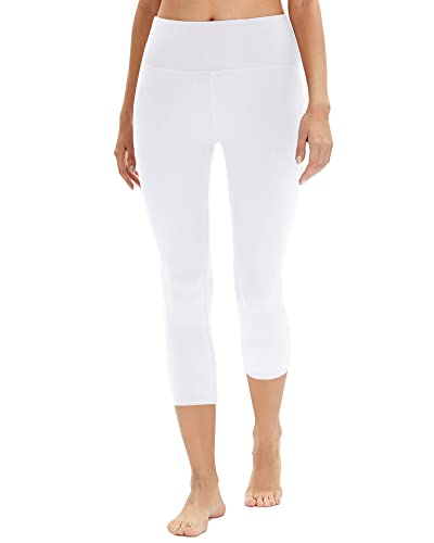 DDOBB Leggings Damen 3/4 High Waist Capri Sporthose Blickdicht Elastisch Kurze für Yogahose Fitness Zuhause Laufhose(B-Weiß, (DE50-52)=XXL) von DDOBB