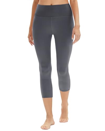 DDOBB Capri Leggings Damen High Waist 3/4 Leggins Blickdicht Caprihose Kurze Sporthose Elastisch Yogahose Laufhose Hose für Fitness Zuhause(C-Dunkelgrau, (DE34-40)=S-M) von DDOBB