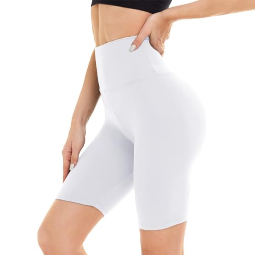 DDOBB Damen Radlerhose High Waist Kurze Sporthose Bauchweg Shorts Blickdicht Knielang Sportshorts Unterhosen Leggings Sommer für Sport Yoga Gym(2-Weiß, L-XL) von DDOBB