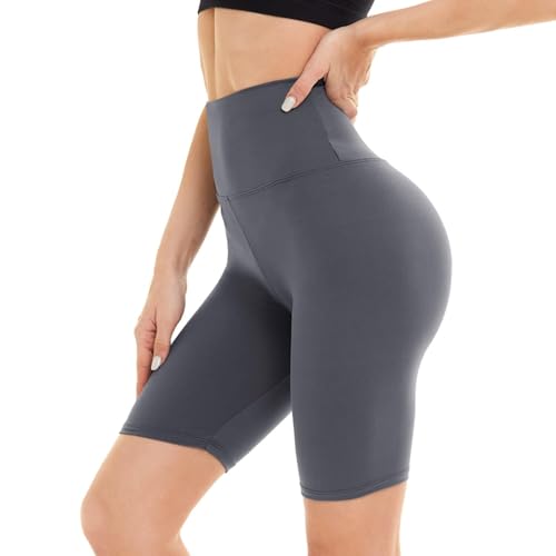 DDOBB Damen Radlerhose High Waist Kurze Sporthose Bauchweg Shorts Blickdicht Knielang Sportshorts Unterhosen Leggings Sommer für Sport Yoga Gym(3-Dunkelgrau, L-XL) von DDOBB
