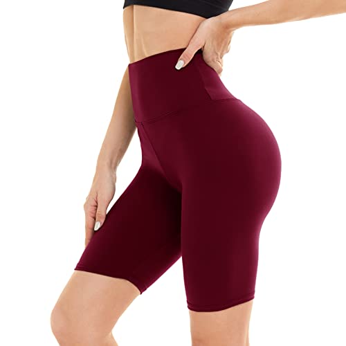 DDOBB Damen Radlerhose High Waist Kurze Sporthose Bauchweg Shorts Blickdicht Knielang Sportshorts Unterhosen Leggings Sommer für Sport Yoga Gym(8-Weinrot, S-M) von DDOBB