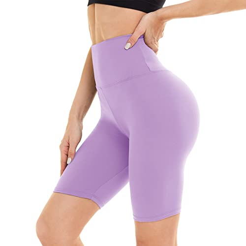 DDOBB Damen Radlerhose High Waist Kurze Sporthose Bauchweg Shorts Blickdicht Knielang Sportshorts Unterhosen Leggings Sommer für Sport Yoga Gym(9-Hellviolett, L-XL) von DDOBB