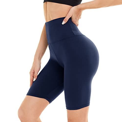 DDOBB Damen Radlerhose High Waist Kurze Sporthose Bauchweg Shorts Blickdicht Knielang Sportshorts Unterhosen Leggings Sommer für Sport Yoga Gym(6-Navy, S-M) von DDOBB