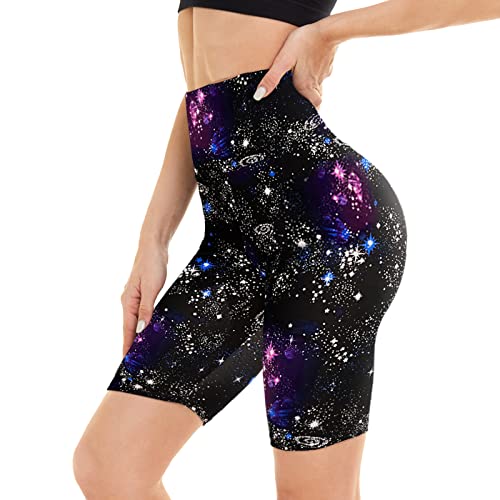 DDOBB Damen Radlerhose High Waist Kurze Sporthose Bauchweg Shorts Blickdicht Knielang Sportshorts Unterhosen Leggings Sommer für Sport Yoga Gym(A-Galaxy, XXL) von DDOBB