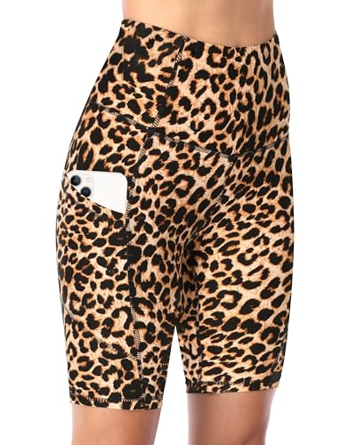 DDOBB Damen Radlerhose mit Taschen High Waist Sport Shorts Damen Sommer Kurze Sporthose Blickdicht Yoga Shorts Leggings Hose Gym Fitness Outdoor(Leopard,XL) von DDOBB