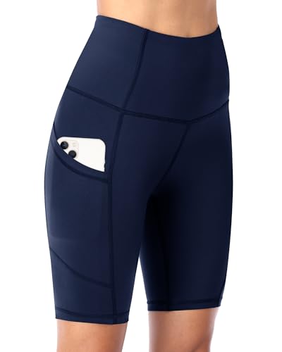 DDOBB Damen Radlerhose mit Taschen High Waist Sport Shorts Damen Sommer Kurze Sporthose Blickdicht Yoga Shorts Leggings Hose Gym Fitness Outdoor(Navy,L) von DDOBB