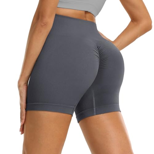 DDOBB Gym Shorts Damen Scrunch Butt Sportshorts Push Up Kurze Sporthose Bauchweg High Waist Nahtlos Radlerhose Sommer Laufshorts für Fitness Yoga Workout(Dunkelgrau, XXL) von DDOBB