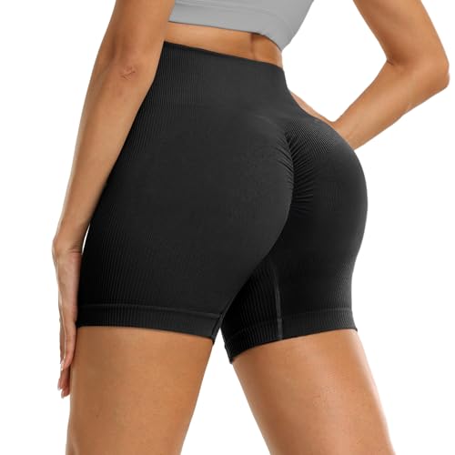 DDOBB Gym Shorts Damen Scrunch Butt Sportshorts Push Up Kurze Sporthose Bauchweg High Waist Nahtlos Radlerhose Sommer Laufshorts für Fitness Yoga Workout(Schwarz, XXL) von DDOBB