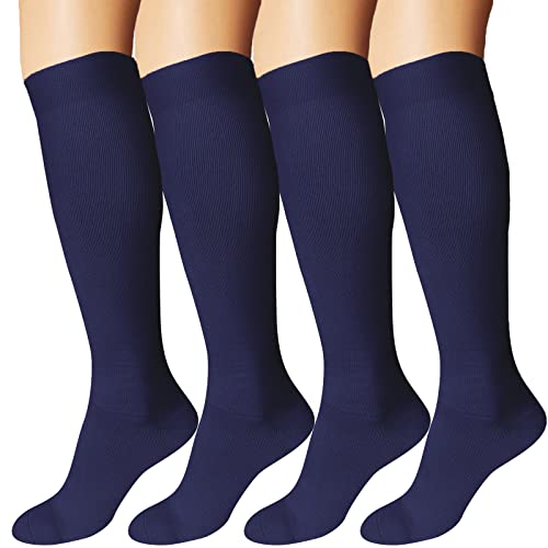 DDOBB 4 Paar Kompressionsstrümpfe Damen und Herren Stützstrümpfe Kompressionssocken Stützsocken Reisestrümpfe für Flug Sport Running Radsport(Navy*4, S-M) von DDOBB