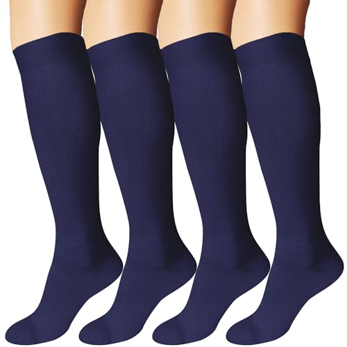 DDOBB 4 Paar Kompressionsstrümpfe Damen und Herren Stützstrümpfe Kompressionssocken Stützsocken Reisestrümpfe für Flug Sport Running Radsport(Navy*4, S-M) von DDOBB