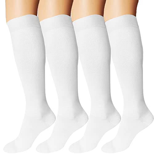 DDOBB 4 Paar Kompressionsstrümpfe Damen und Herren Stützstrümpfe Kompressionssocken Stützsocken Reisestrümpfe für Flug Sport Running Radsport(Weiß*4, L-XL) von DDOBB