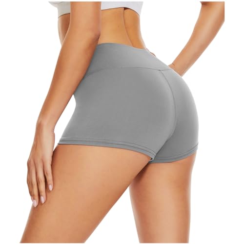 DDOBB Kurze Sporthose Damen High Waist Gym Shorts Damen Bauchweg Hotpants Blickdichte Radlerhose Sportshorts Boxershorts Leggings Unterhosen(Hellgrau, L-XL) von DDOBB