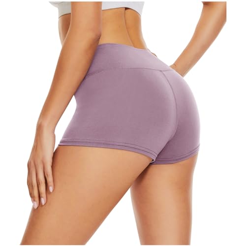 DDOBB Kurze Sporthose Damen High Waist Gym Shorts Damen Bauchweg Hotpants Blickdichte Radlerhose Sportshorts Boxershorts Leggings Unterhosen(Helllila, L-XL) von DDOBB