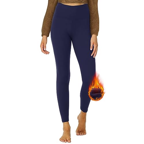 DDOBB Thermo Leggings Damen Gefüttert High Waist Thermoleggins Lang Mit Innenfleece Warm Teddy Sportleggins Strumpfhosen Thermohose Laufhose Winterkeid(E-Navy, (DE34-40)=S-M) von DDOBB