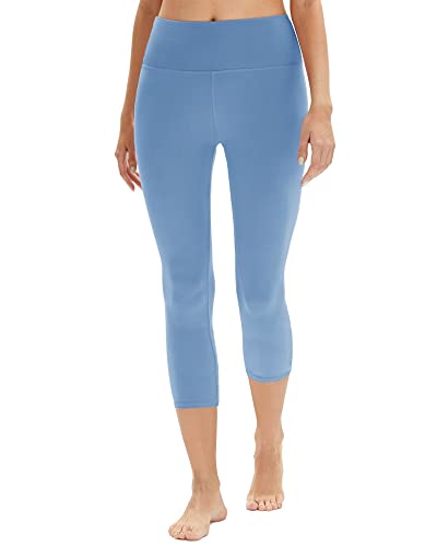 DDOBB Capri Leggings Damen High Waist 3/4 Leggins Blickdicht Caprihose Kurze Sporthose Elastisch Yogahose Laufhose Hose für Fitness Zuhause(E-Hellblau, (DE34-40)=S-M) von DDOBB