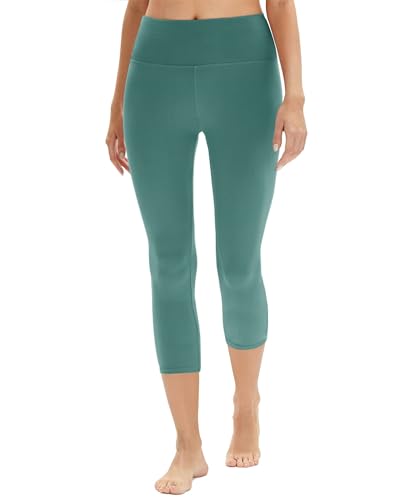 DDOBB Capri Leggings Damen High Waist 3/4 Leggins Blickdicht Caprihose Kurze Sporthose Elastisch Yogahose Laufhose Hose für Fitness Zuhause(F-Dunkelgrün, (DE42-48)=L-XL) von DDOBB