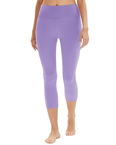 DDOBB Leggings Damen 3/4 High Waist Capri Sporthose Blickdicht Elastisch Kurze für Yogahose Fitness Zuhause Laufhose(G-Hellviolett, (DE42-48)=L-XL) von DDOBB