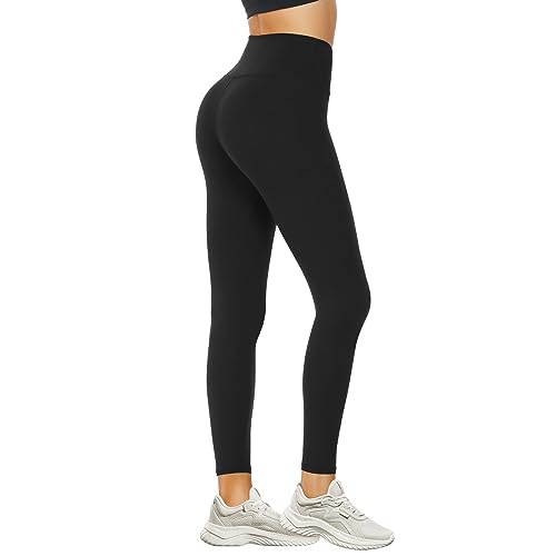 DDOBB Leggings Damen High Waist Sportleggins Lang Schwarz Leggins Blickdicht Bauchweg Sporthose Elastisch Yogahose Gym Festival Outfit(#02-Schwarz, (DE58-60)=4XL) von DDOBB