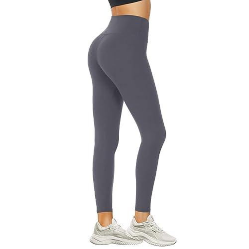 DDOBB Leggings Damen High Waist Sportleggins Lang Schwarz Leggins Blickdicht Bauchweg Sporthose Elastisch Yogahose Gym Festival Outfit(#04-Dunkelgrau, (DE42-48)=L-XL) von DDOBB