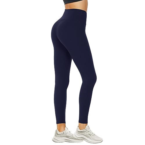 DDOBB Leggings Damen High Waist Sportleggins Lang Schwarz Leggins Blickdicht Bauchweg Sporthose Elastisch Yogahose Gym Festival Outfit(#05-Navy, (DE42-48)=L-XL) von DDOBB