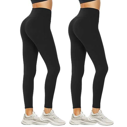 DDOBB Leggings Damen High Waist Sportleggins Lang Schwarz Leggins Blickdicht Bauchweg Sporthose Elastisch Yogahose Gym Outdoor Alltag(#11-Schwarz*2, (DE34-40)=S-M) von DDOBB