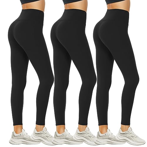 DDOBB Leggings Damen High Waist Sportleggins Lang Schwarz Leggins Blickdicht Bauchweg Sporthose Elastisch Yogahose Gym Outdoor Alltag(#12-Schwarz*3, (DE42-48)=L-XL) von DDOBB