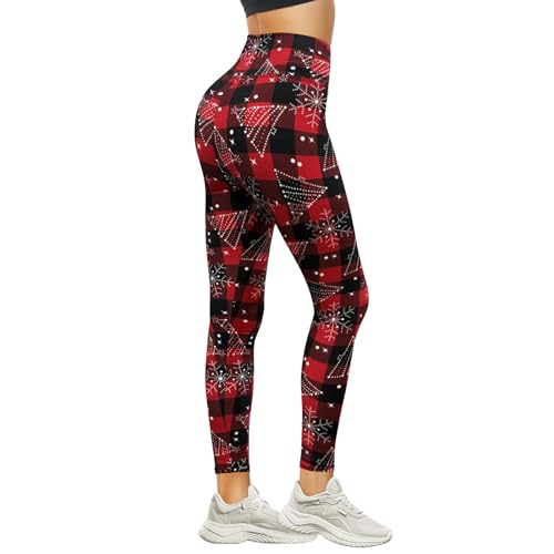 DDOBB Leggings Damen High Waist Sportleggins Lang Schwarz Leggins Blickdicht Bauchweg Sporthose Elastisch Yogahose Gym Festival Outfit(#02-Schneeflocke, (DE34-40)=S-M) von DDOBB