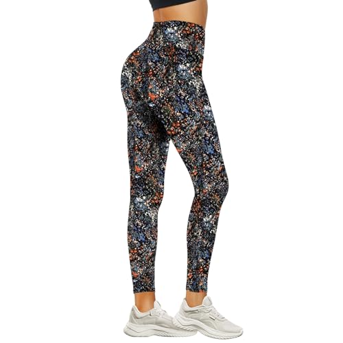 DDOBB Leggings Damen High Waist Sportleggins Lang Schwarz Leggins Blickdicht Bauchweg Sporthose Elastisch Yogahose Gym Festival Outfit(#10-Mehrfarbig, (DE42-48)=L-XL) von DDOBB