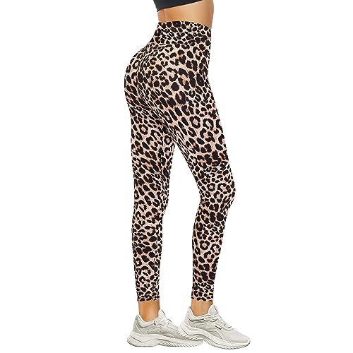 DDOBB Leggings Damen High Waist Sportleggins Lang Schwarz Leggins Blickdicht Bauchweg Sporthose Elastisch Yogahose Gym Outdoor Alltag(#06-Leopard, (DE50-52)=XXL) von DDOBB