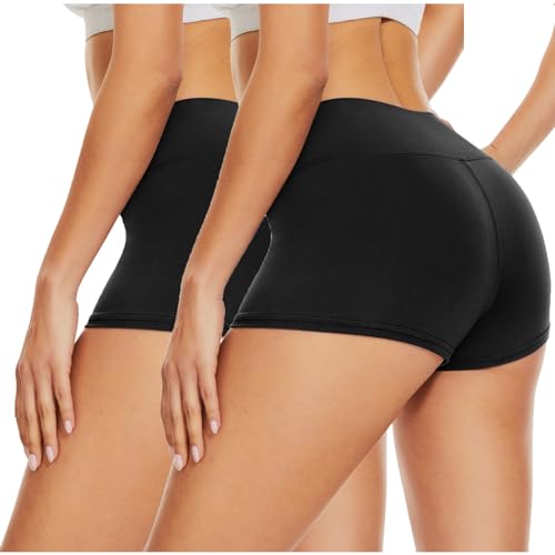 DDOBB Radlerhose Damen Kurz Shorts Unter Kleid High Waist Sportshorts Bauchweg Unterhosen Hotpants Blickdichte Sporthose Boxershorts Gym Leggings(schwarz*2, L-XL) von DDOBB