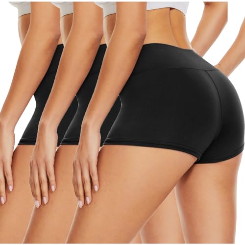 DDOBB Radlerhose Damen Kurz Shorts Unter Kleid High Waist Sportshorts Bauchweg Unterhosen Hotpants Blickdichte Sporthose Boxershorts Gym Leggings(schwarz*3, L-XL) von DDOBB